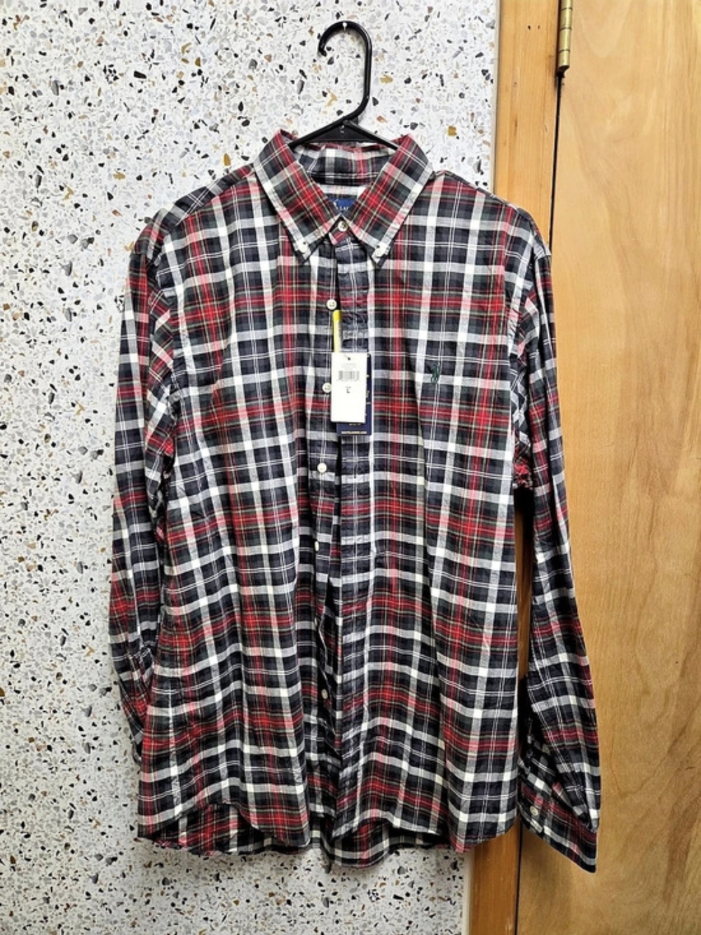 NWT Polo Ralph Lauren Men's Large Classic Fit Plaid Button Down Shirt Red Black